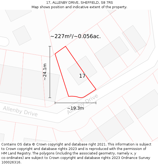 17, ALLENBY DRIVE, SHEFFIELD, S8 7RS: Plot and title map