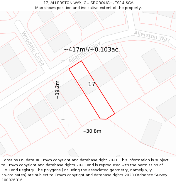 17, ALLERSTON WAY, GUISBOROUGH, TS14 6GA: Plot and title map