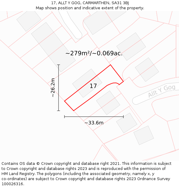 17, ALLT Y GOG, CARMARTHEN, SA31 3BJ: Plot and title map