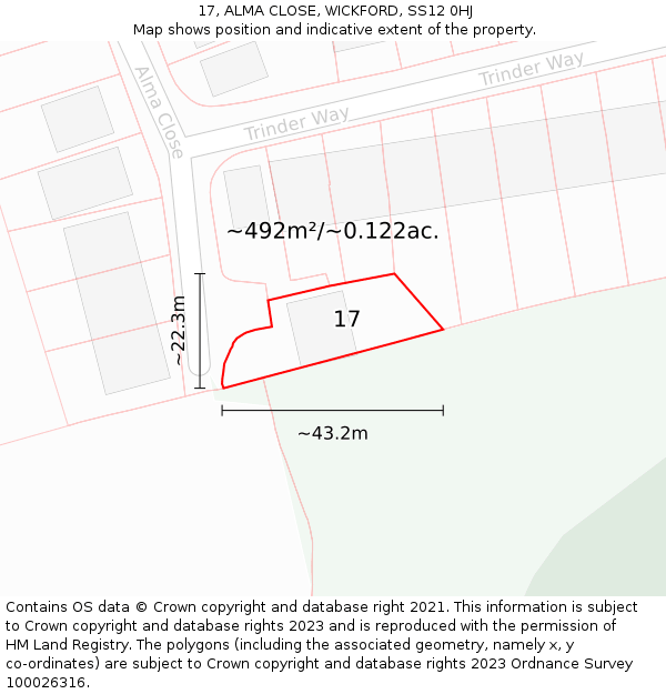 17, ALMA CLOSE, WICKFORD, SS12 0HJ: Plot and title map