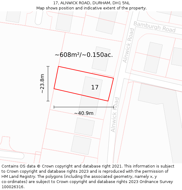 17, ALNWICK ROAD, DURHAM, DH1 5NL: Plot and title map