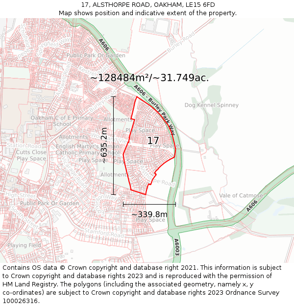 17, ALSTHORPE ROAD, OAKHAM, LE15 6FD: Plot and title map