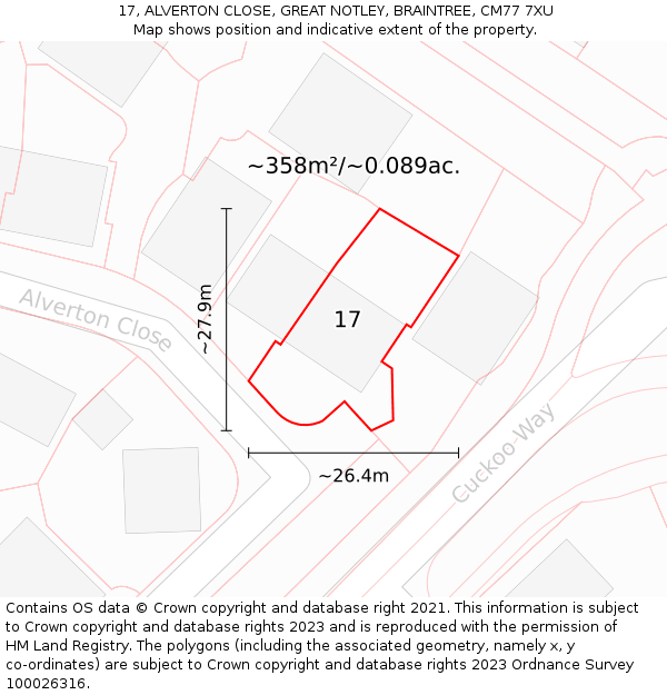 17, ALVERTON CLOSE, GREAT NOTLEY, BRAINTREE, CM77 7XU: Plot and title map