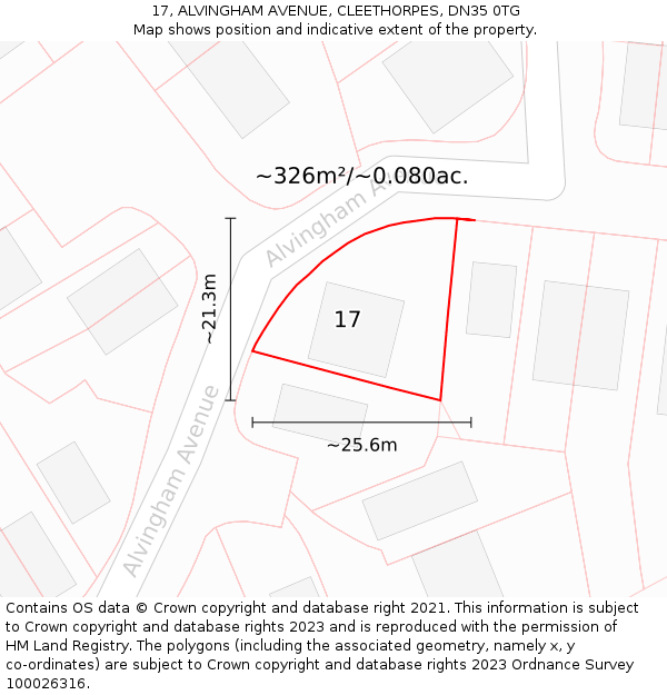 17, ALVINGHAM AVENUE, CLEETHORPES, DN35 0TG: Plot and title map