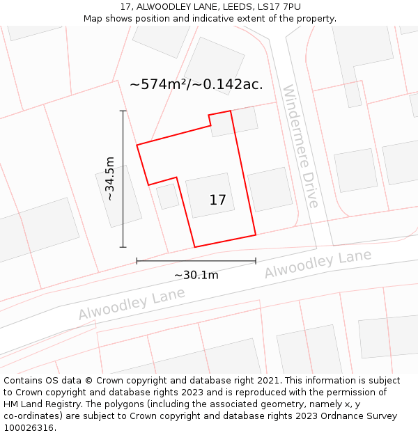 17, ALWOODLEY LANE, LEEDS, LS17 7PU: Plot and title map