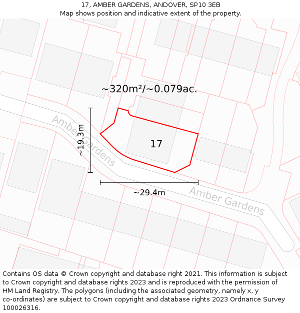17, AMBER GARDENS, ANDOVER, SP10 3EB: Plot and title map