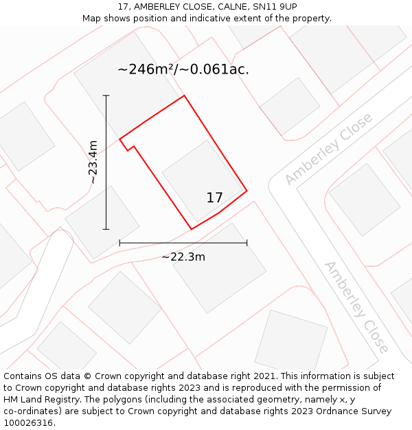 17, AMBERLEY CLOSE, CALNE, SN11 9UP: Plot and title map