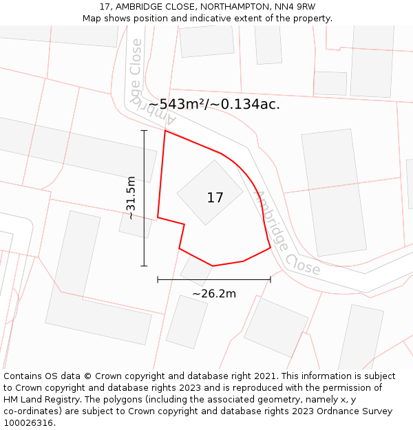 17, AMBRIDGE CLOSE, NORTHAMPTON, NN4 9RW: Plot and title map