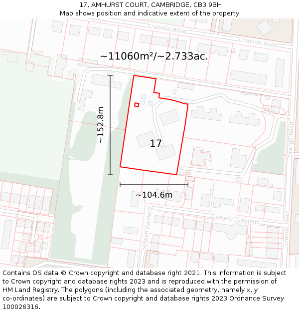 17, AMHURST COURT, CAMBRIDGE, CB3 9BH: Plot and title map