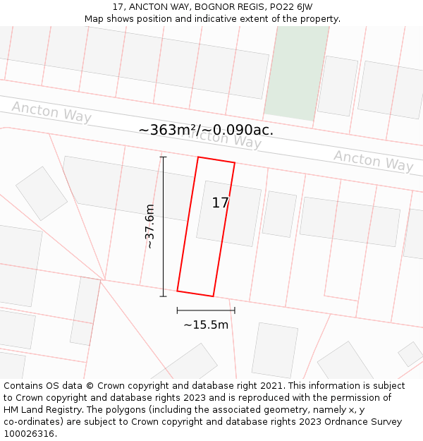 17, ANCTON WAY, BOGNOR REGIS, PO22 6JW: Plot and title map