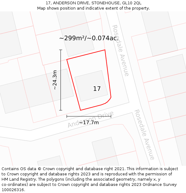 17, ANDERSON DRIVE, STONEHOUSE, GL10 2QL: Plot and title map