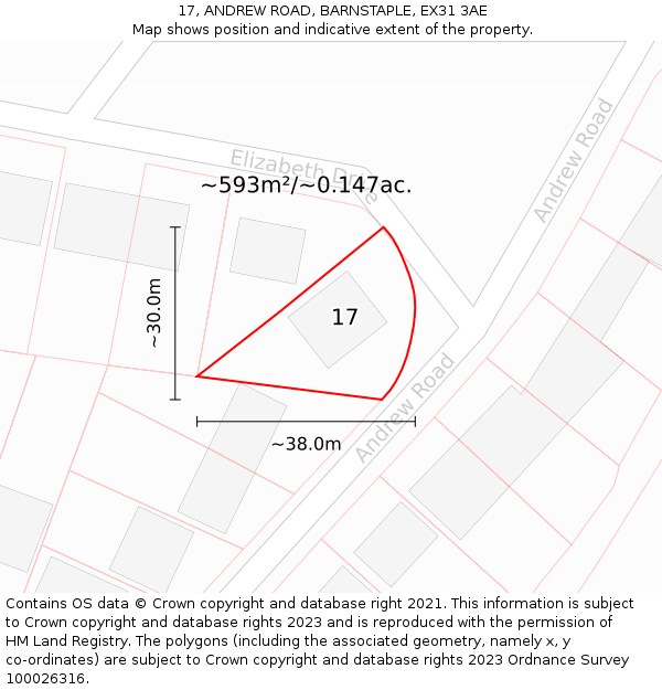 17, ANDREW ROAD, BARNSTAPLE, EX31 3AE: Plot and title map