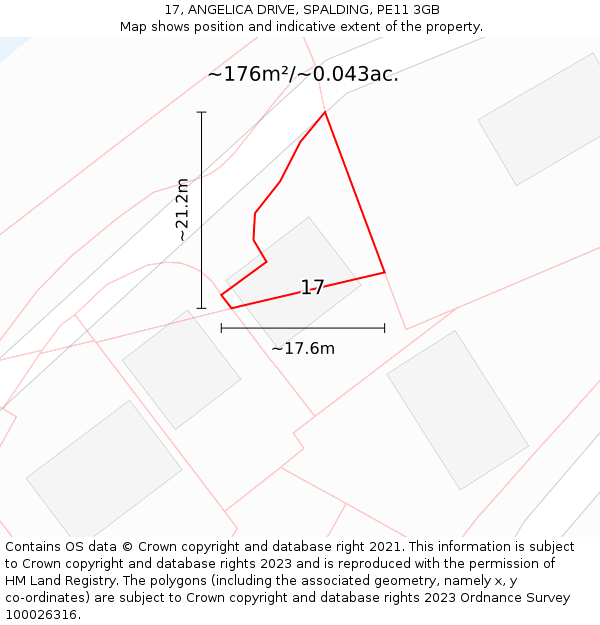 17, ANGELICA DRIVE, SPALDING, PE11 3GB: Plot and title map