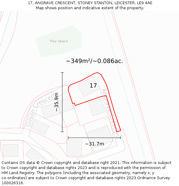 17, ANGRAVE CRESCENT, STONEY STANTON, LEICESTER, LE9 4AE: Plot and title map