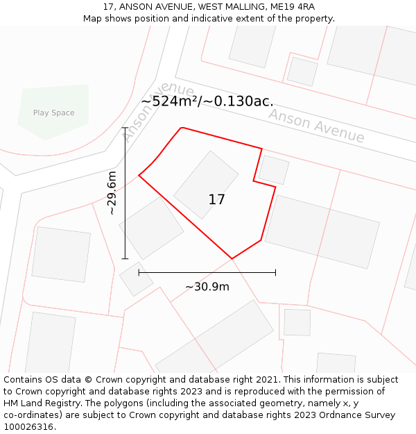 17, ANSON AVENUE, WEST MALLING, ME19 4RA: Plot and title map