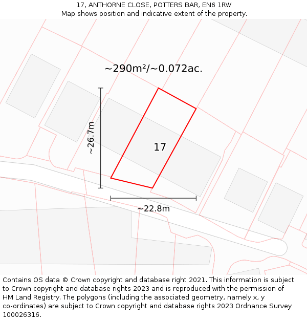 17, ANTHORNE CLOSE, POTTERS BAR, EN6 1RW: Plot and title map