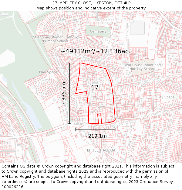 17, APPLEBY CLOSE, ILKESTON, DE7 4LP: Plot and title map