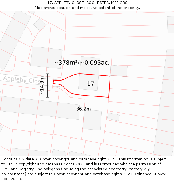 17, APPLEBY CLOSE, ROCHESTER, ME1 2BS: Plot and title map