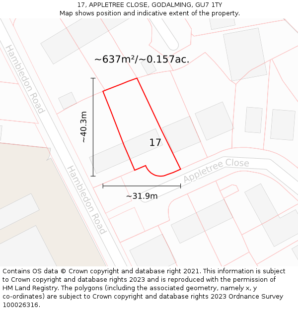 17, APPLETREE CLOSE, GODALMING, GU7 1TY: Plot and title map