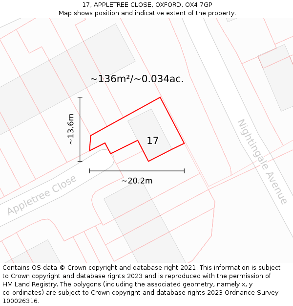 17, APPLETREE CLOSE, OXFORD, OX4 7GP: Plot and title map