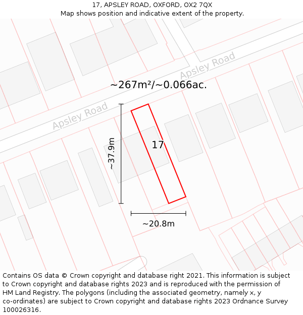 17, APSLEY ROAD, OXFORD, OX2 7QX: Plot and title map