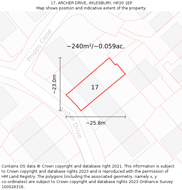 17, ARCHER DRIVE, AYLESBURY, HP20 1EP: Plot and title map