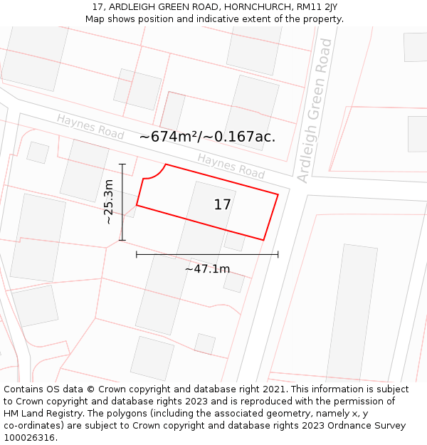 17, ARDLEIGH GREEN ROAD, HORNCHURCH, RM11 2JY: Plot and title map