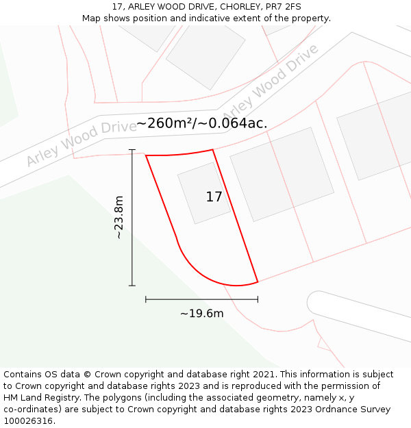 17, ARLEY WOOD DRIVE, CHORLEY, PR7 2FS: Plot and title map