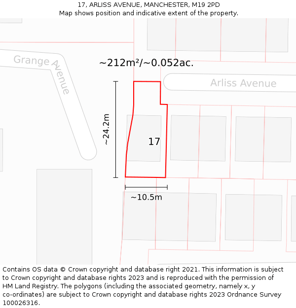 17, ARLISS AVENUE, MANCHESTER, M19 2PD: Plot and title map