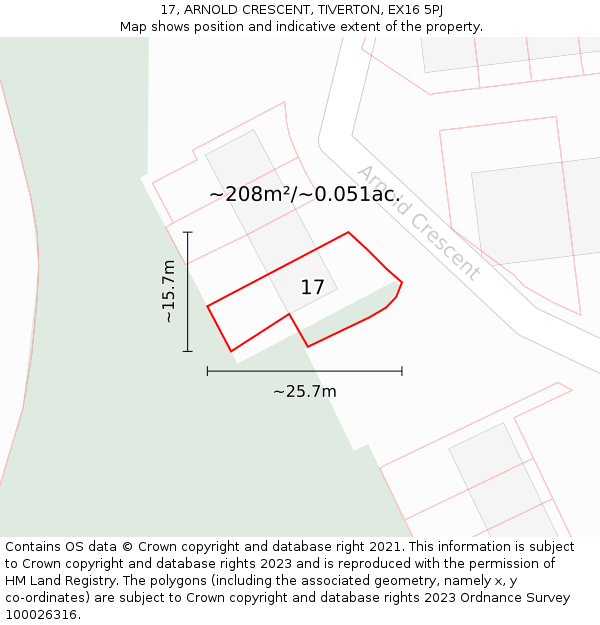 17, ARNOLD CRESCENT, TIVERTON, EX16 5PJ: Plot and title map