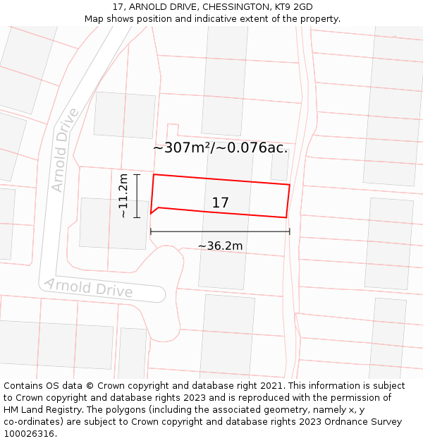 17, ARNOLD DRIVE, CHESSINGTON, KT9 2GD: Plot and title map