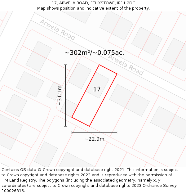 17, ARWELA ROAD, FELIXSTOWE, IP11 2DG: Plot and title map