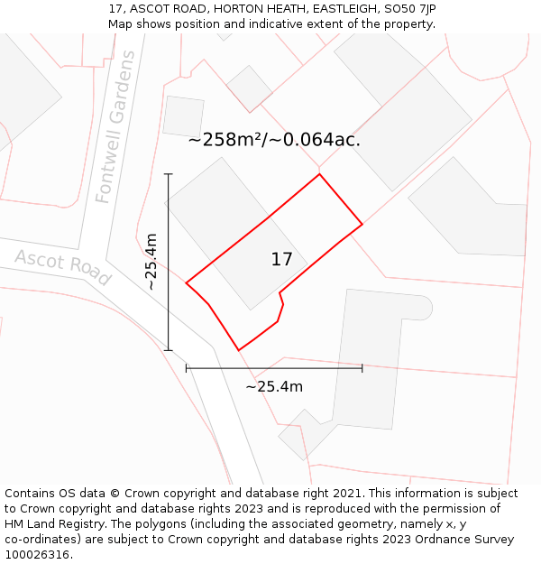 17, ASCOT ROAD, HORTON HEATH, EASTLEIGH, SO50 7JP: Plot and title map