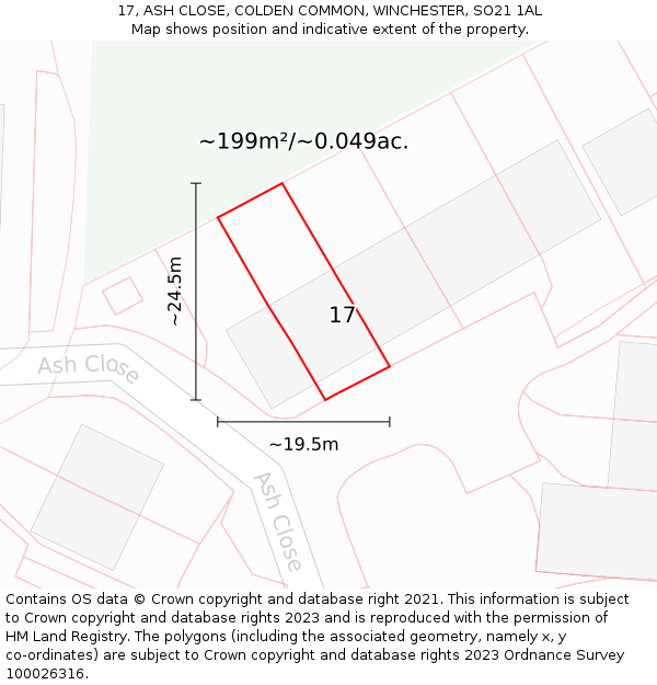 17, ASH CLOSE, COLDEN COMMON, WINCHESTER, SO21 1AL: Plot and title map