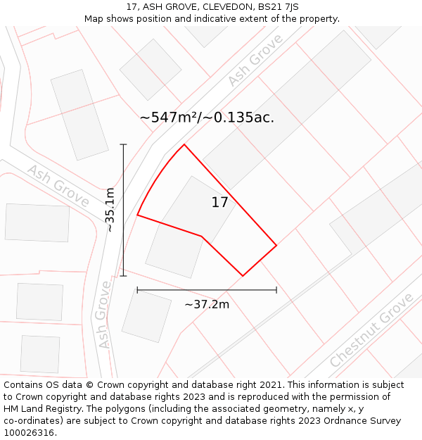 17, ASH GROVE, CLEVEDON, BS21 7JS: Plot and title map