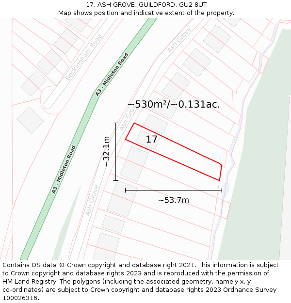 17, ASH GROVE, GUILDFORD, GU2 8UT: Plot and title map