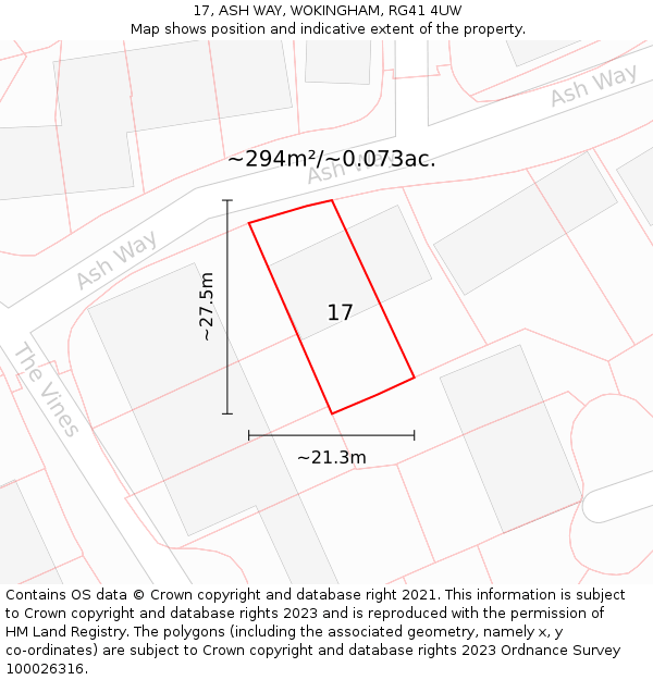 17, ASH WAY, WOKINGHAM, RG41 4UW: Plot and title map