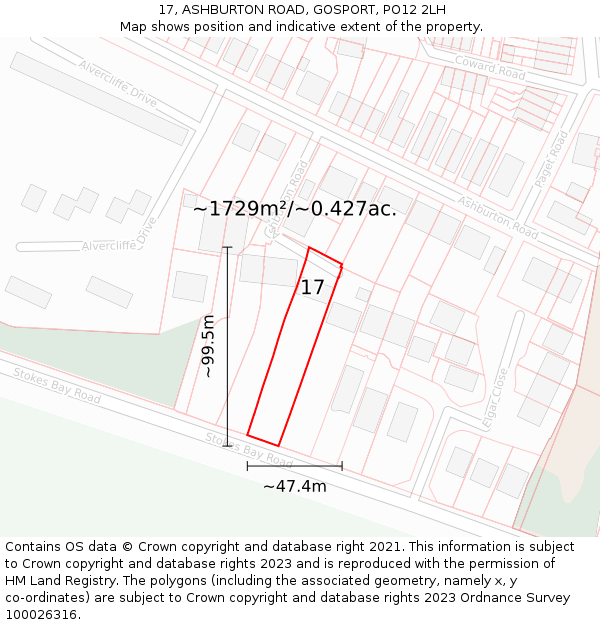 17, ASHBURTON ROAD, GOSPORT, PO12 2LH: Plot and title map
