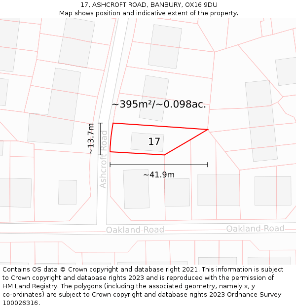 17, ASHCROFT ROAD, BANBURY, OX16 9DU: Plot and title map