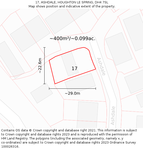 17, ASHDALE, HOUGHTON LE SPRING, DH4 7SL: Plot and title map