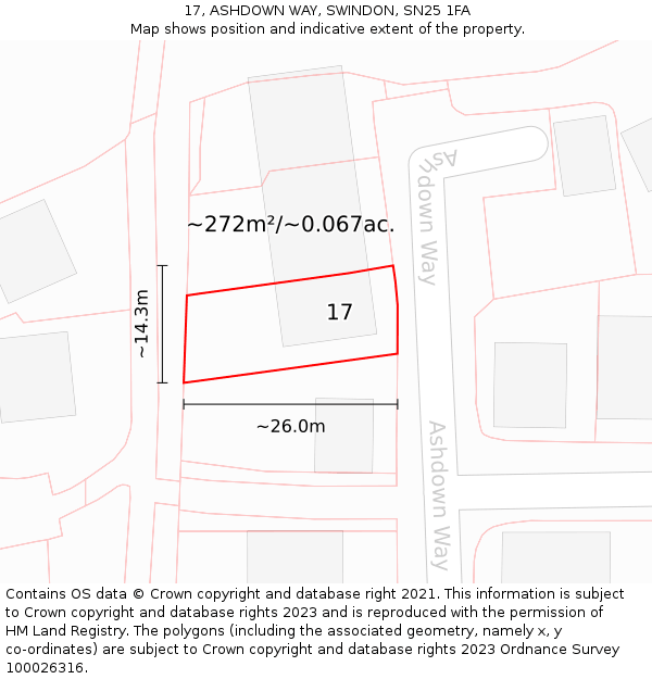 17, ASHDOWN WAY, SWINDON, SN25 1FA: Plot and title map
