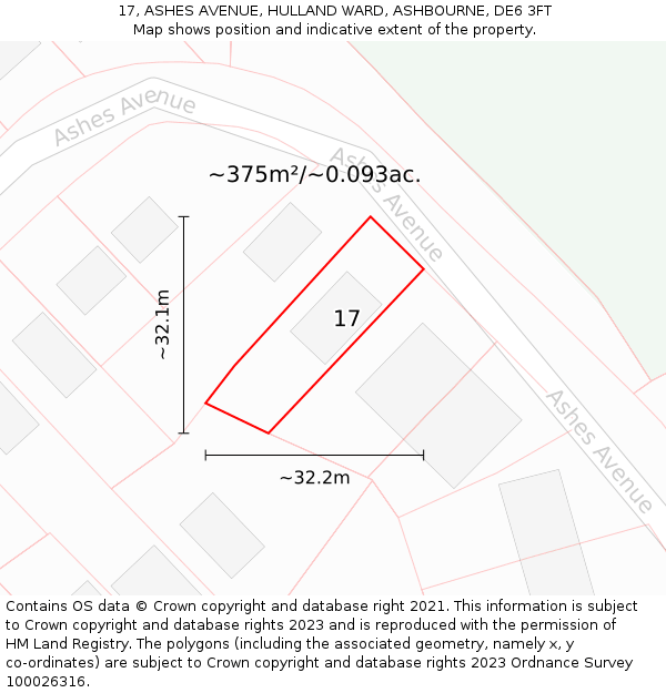 17, ASHES AVENUE, HULLAND WARD, ASHBOURNE, DE6 3FT: Plot and title map