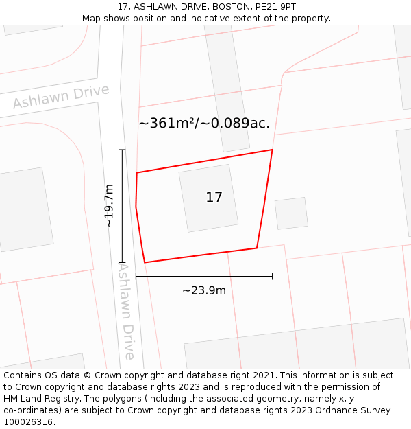 17, ASHLAWN DRIVE, BOSTON, PE21 9PT: Plot and title map