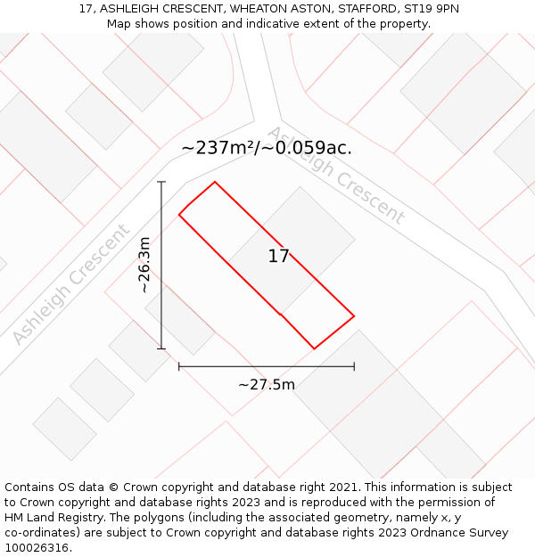 17, ASHLEIGH CRESCENT, WHEATON ASTON, STAFFORD, ST19 9PN: Plot and title map