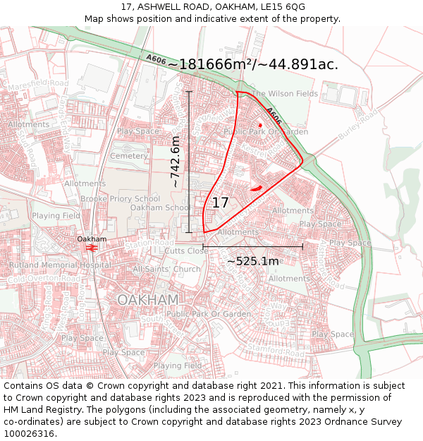 17, ASHWELL ROAD, OAKHAM, LE15 6QG: Plot and title map