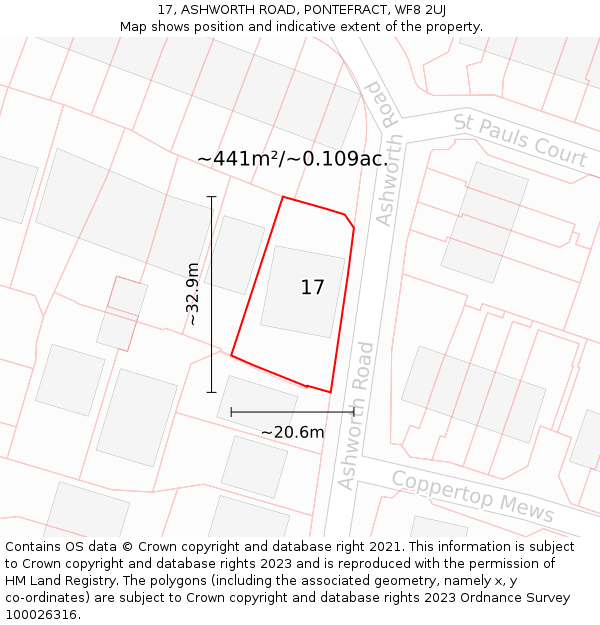 17, ASHWORTH ROAD, PONTEFRACT, WF8 2UJ: Plot and title map