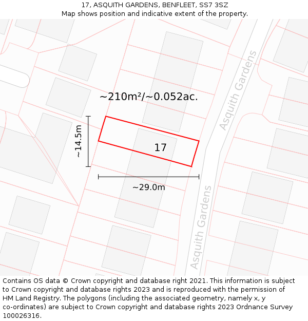 17, ASQUITH GARDENS, BENFLEET, SS7 3SZ: Plot and title map