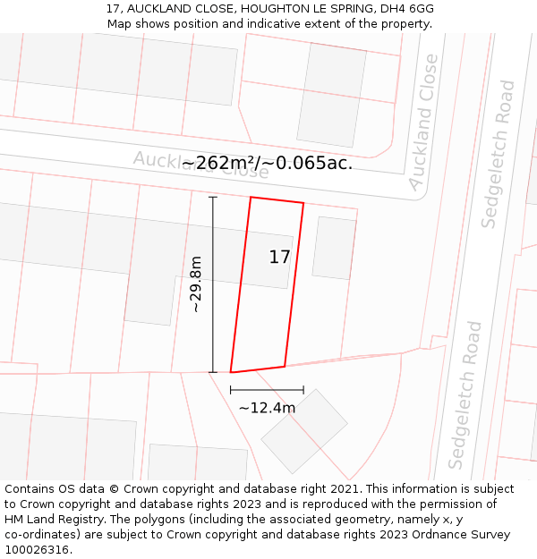 17, AUCKLAND CLOSE, HOUGHTON LE SPRING, DH4 6GG: Plot and title map