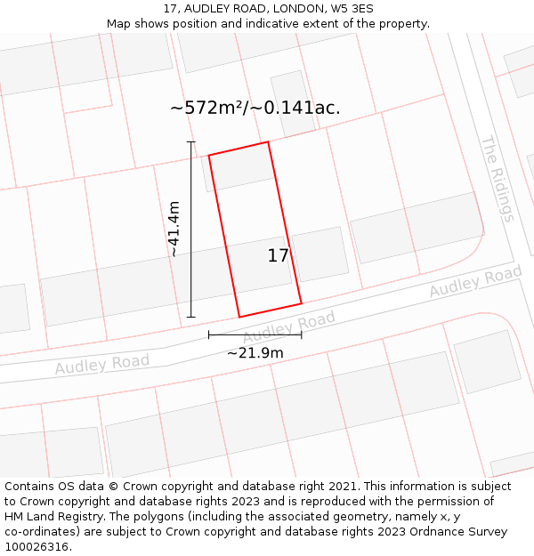 17, AUDLEY ROAD, LONDON, W5 3ES: Plot and title map