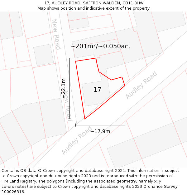 17, AUDLEY ROAD, SAFFRON WALDEN, CB11 3HW: Plot and title map